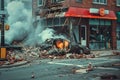 A car is obstructing the middle of a street, causing disruption to traffic flow, Capture a moment of destruction being prevented