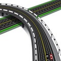 Car overpass crosses the highway. Road interchange. illustration