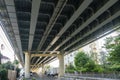 Car overpass over the road in the city.