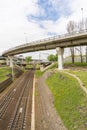 Car overpass running over railway tracks