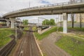 Car overpass running over railway tracks