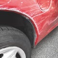 Car paint scratch close-up