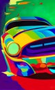 Colourful, bright abstract splash painting of a car - AI generated