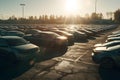 Car park at the end of the day. Car Dealer Inventory. Neural network AI generated