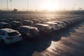 Car park at the end of the day. Car Dealer Inventory. Neural network AI generated