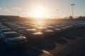 Car park at the end of the day. Car Dealer Inventory. Neural network AI generated