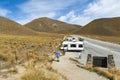 Car park at Lindis Pass, New Zealand