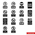 Car park prohibitory signs icon set of black and white types. Isolated vector sign symbols. Icon pack Royalty Free Stock Photo