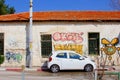 Car parked mural art buildings, Neve Tzedek, Tel Aviv
