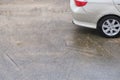 The car parked in the parking lot on rainy days Royalty Free Stock Photo