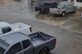 The car parked in the parking lot on rainy days Royalty Free Stock Photo