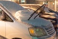 The car is parked in the snow in Japan