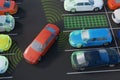 Car is parking with autonomous self-driving parking assistant. 3D rendered illustration