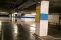 Car parking bar in the area in department store / Parking lot, underground garage of shopping center. Royalty Free Stock Photo