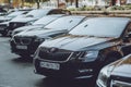 Car parking. Black premium cars parked in city centre. Car Parking Problem in Urban Areas. Kiev, Ukraine - September 02, 2019