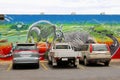 Car parking and wildlife wall painting, Alice Springs, Australia