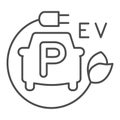 Car parking with EV charging thin line icon, electric car concept, Electrical car parking symbol on white background, EV