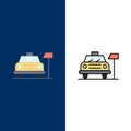 Car, Parking, Hotel, Service  Icons. Flat and Line Filled Icon Set Vector Blue Background Royalty Free Stock Photo