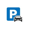 Car parking icon in flat style. Auto stand vector illustration on white isolated background. Roadsign business concept