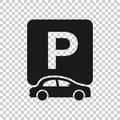 Car parking icon in flat style. Auto stand vector illustration on white isolated background. Roadsign business concept