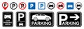 Car parking icon set, car parking area, no parking signs Royalty Free Stock Photo