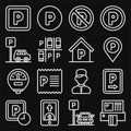 Car Parking Icons Set on Black background. Line Style Vector Royalty Free Stock Photo