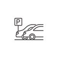 Car parking linear icon. Place where hotel guests can leave vehicles for night. Thin line customizable illustration