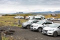 Car parking of Reynisfjara Beach in Vik village