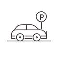 Car with parking sign line icon Royalty Free Stock Photo