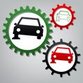 Car parking sign. Vector. Three connected gears with icons at gr