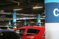 Car parking under a shopping center in St. Petersburg. lighting and ventilation system in the underground parking