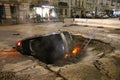 Car partially collapsed under the ground