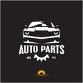 Car parts icon, auto parts label, sports car silhouette