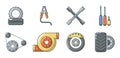 Car parts icon set, cartoon style Royalty Free Stock Photo