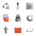 Car parts icon set, cartoon style Royalty Free Stock Photo