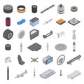 Car parts icons set, isometric style Royalty Free Stock Photo