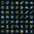 Car parts icons set vector neon Royalty Free Stock Photo