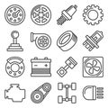 Car Parts Icons Set on White Background. Line Style Vector Royalty Free Stock Photo