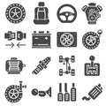 Car Parts Icons Set on White Background. Vector