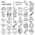 Car parts line icon set, vehicle repairing symbols collection or sketches. Car inside and outside linear style signs for Royalty Free Stock Photo