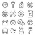 Car parts, services, auto repair thin line vector icons set Royalty Free Stock Photo