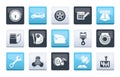 Car parts, services and characteristics icons over color background