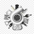 Car parts set. Vector 3D icons isolated on white background Royalty Free Stock Photo