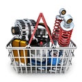 Car parts in shop basket