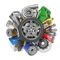 Car parts, spares and accesoires. Auto service and car repair workshop concept Royalty Free Stock Photo