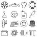 Car parts store simple black outline icons set