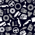 Car parts store simple icons seamless dark pattern eps10
