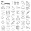 Car parts thin line icon set, vehicle repairing symbols collection or sketches. Car inside and outside linear style Royalty Free Stock Photo