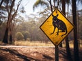 Car pass a warning road sign to beware of Kangaroo and Wombat ne Royalty Free Stock Photo