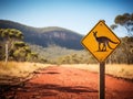 Car pass a warning road sign to beware of Kangaroo and Wombat ne Royalty Free Stock Photo